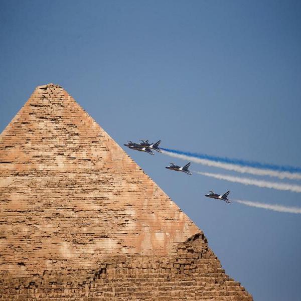 Egypt, South Korea aircraft perform air show over Giza Pyramids