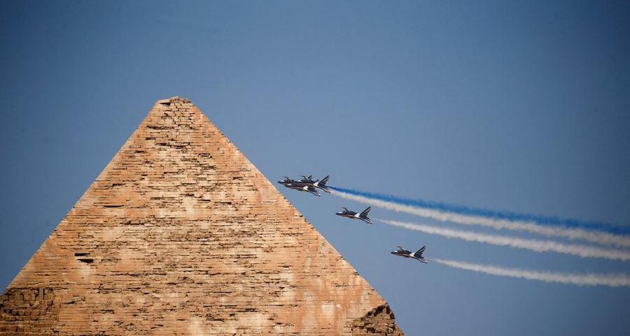 Egypt, South Korea aircraft perform air show over Giza Pyramids