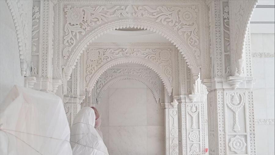 Hand carved marble walls at the new temple.\\nImage courtesy Khaleej Times.