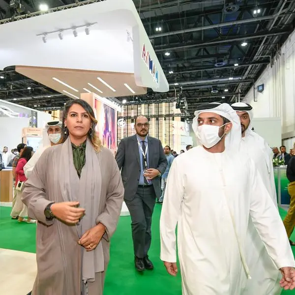 Abdul Aziz bin Humaid Al Nuaimi and Ahmad Belhoul Al Falasi visit \"Ajman Tourism’s\" pavilion at Arabian Travel Market 2022