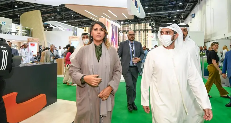 Abdul Aziz bin Humaid Al Nuaimi and Ahmad Belhoul Al Falasi visit \"Ajman Tourism’s\" pavilion at Arabian Travel Market 2022