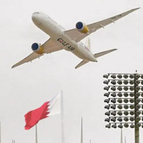 Gulf Air preforms a low emission flypast at Bahrain Grand Prix