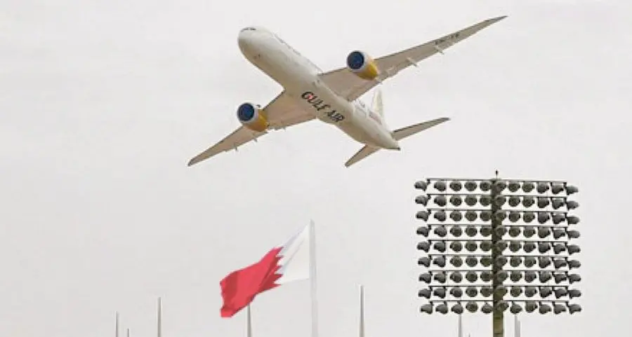 Gulf Air preforms a low emission flypast at Bahrain Grand Prix