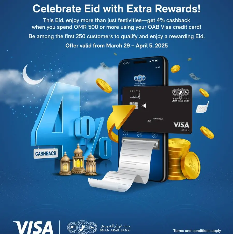 Oman Arab Bank offers 4% cashback to its credit card holders this Eid