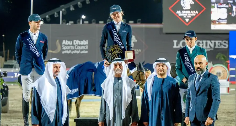 Germany’s Sophie Hinners takes the CSI4*-W Longines Al Shira’aa FEI Jumping World Cup Grand Prix