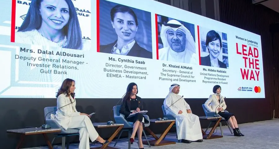 Gulf Bank's percentage of female leadership increases from 10% to 30% over 10 years