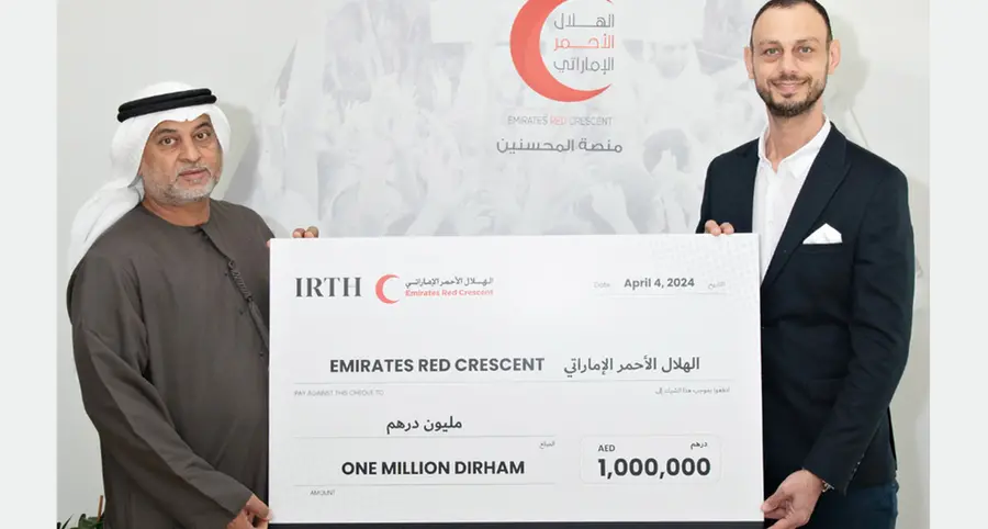 Dubai Real Estate Developer IRTH donates One Million AED to Emirates Red Crescent on behalf of its agents