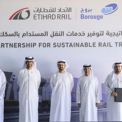 ذياب بن محمد يشهد توقيع شراكة استراتيجية بين \"الاتحاد للقطارات\" و\"بروج للبتروكيماويات\" ويترأس اجتماعاً مع ممثلي القطاع الخاص لمناقشة الفرص التجارية التي تقدمها شبكة السكك الحديدية الوطنية الإماراتية