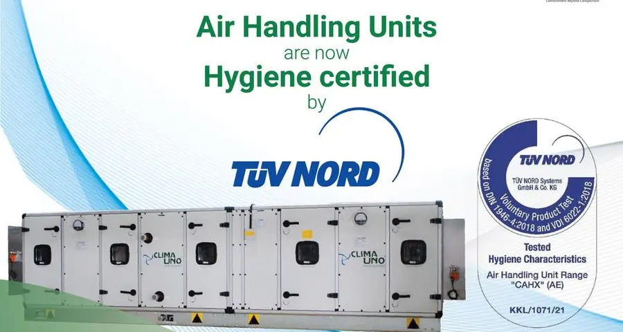 Clima Uno’s air handling units achieve TUV Nord Hygiene Certification