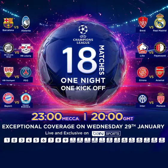 Game-changer: beIN SPORTS to broadcast all 18 UEFA Champions League matches simultaneously