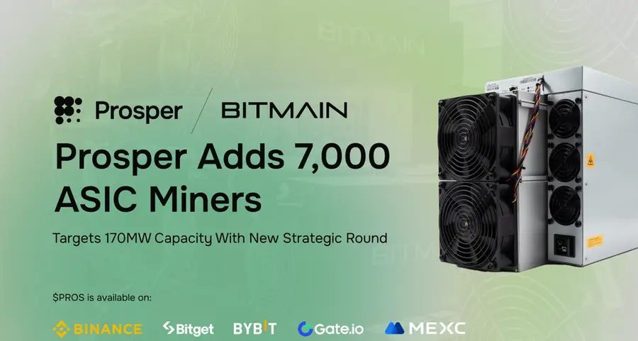 Prosper adds 7,000 more ASIC miners from BITMAIN to drive tokenization of hashrate as multichain RWA