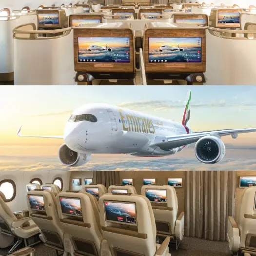 Celebrating Emirates’ first A350-900 flying with Thales’ AVANT Up inflight entertainment system