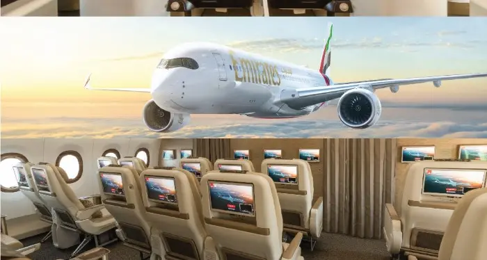 Celebrating Emirates’ first A350-900 flying with Thales’ AVANT Up inflight entertainment system