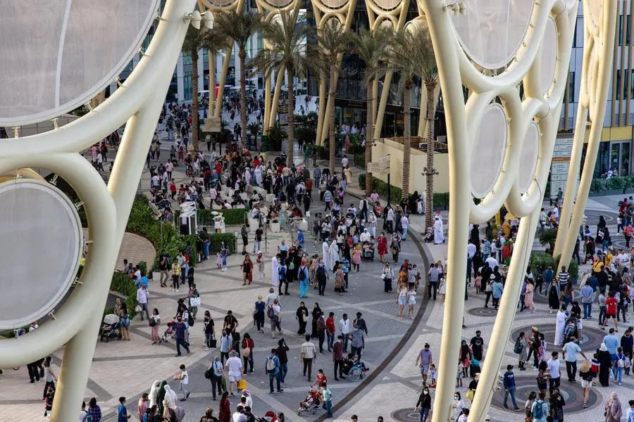 Dubai, March 12, 2022. Visitors to Expo 2020 Dubai in Al Wasl. (Photo: Christopher Pike/Dubai Expo City)