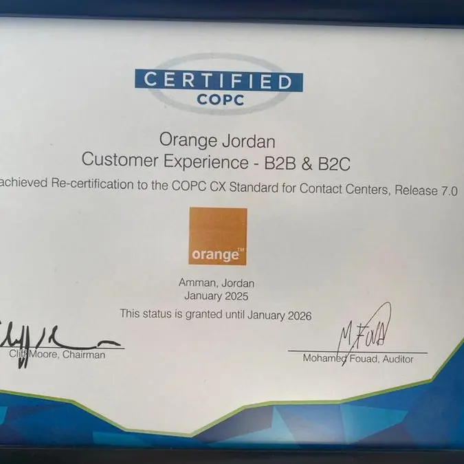Orange Jordan continues its global leadership in customer service with COPC Certification renewal