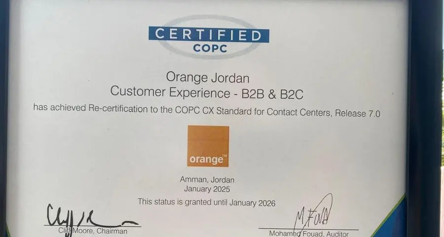 Orange Jordan continues its global leadership in customer service with COPC Certification renewal