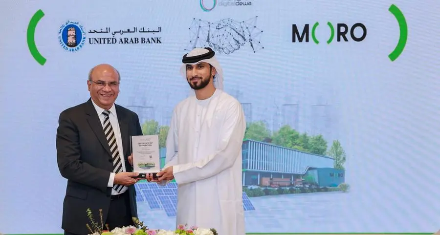 Moro Hub Awards Green Certificate to united Arab Bank for its commitment to sustainable IT practices
