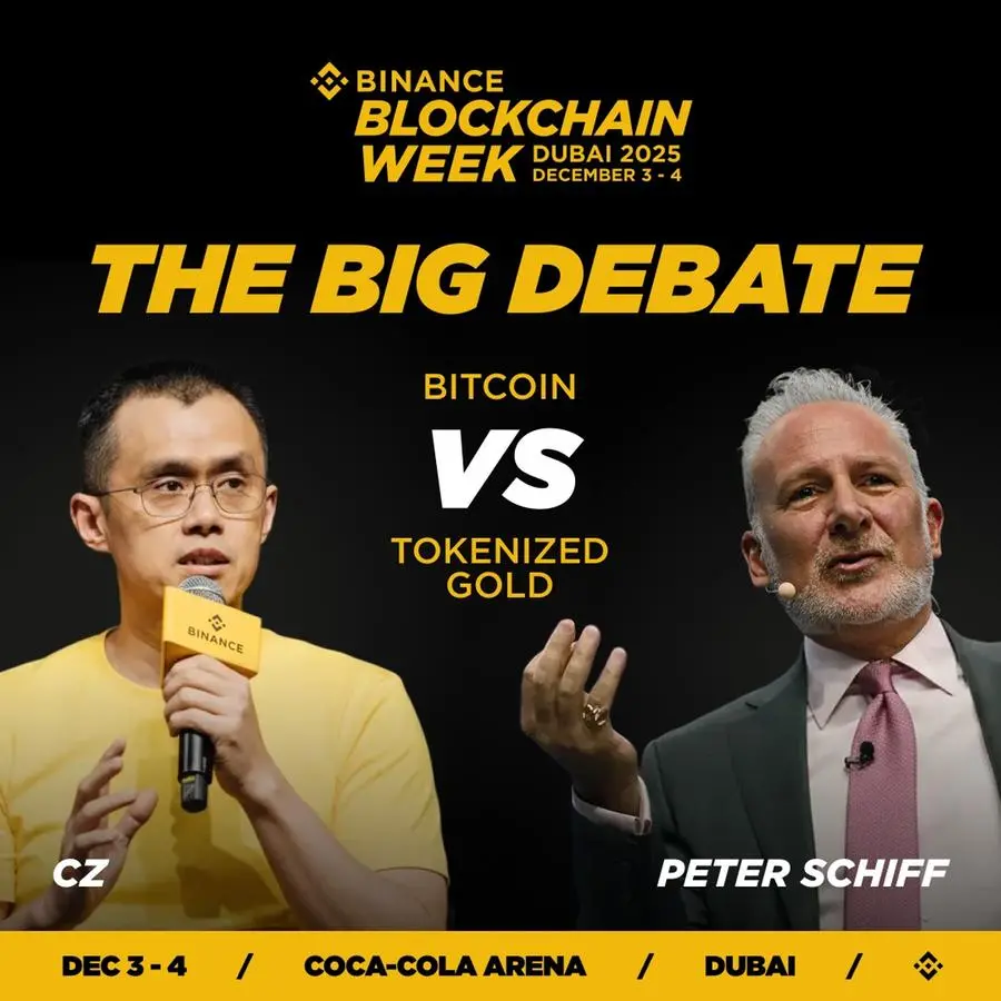 CZ to debate Peter Schiff on Bitcoin vs tokenized gold at Binance Blockchain Week Dubai 2025