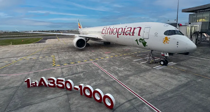 Celebrating Ethiopian Airlines delivery of the first A350-1000 in Africa equipped with Thales’s AVANT Up IFE