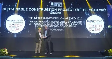 The Netherlands Pavilion at Expo 2020 Dubai wins the \"Sustainable Construction Project of the year\" category