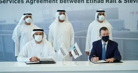 Ruler of Ras Al Khaimah attends signing ceremony of agreement between Etihad Rail and Stevin Rock