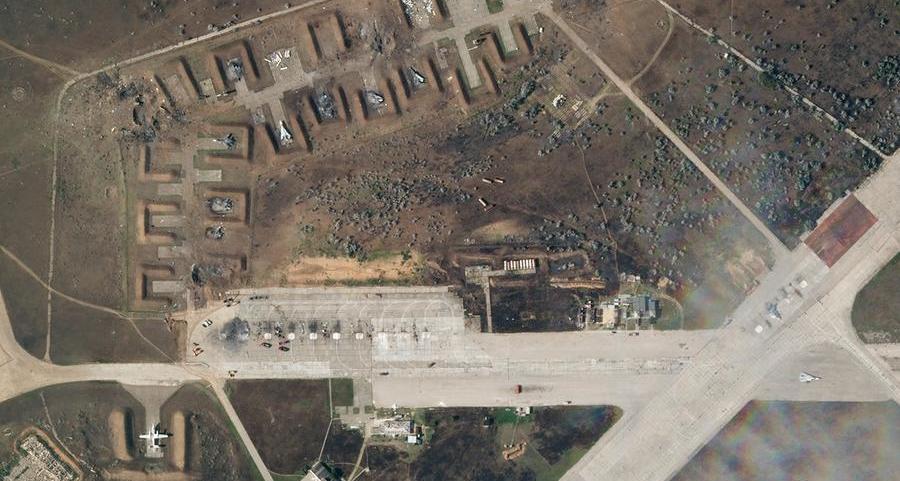 Satellite images show destruction at Russian air base in Crimea