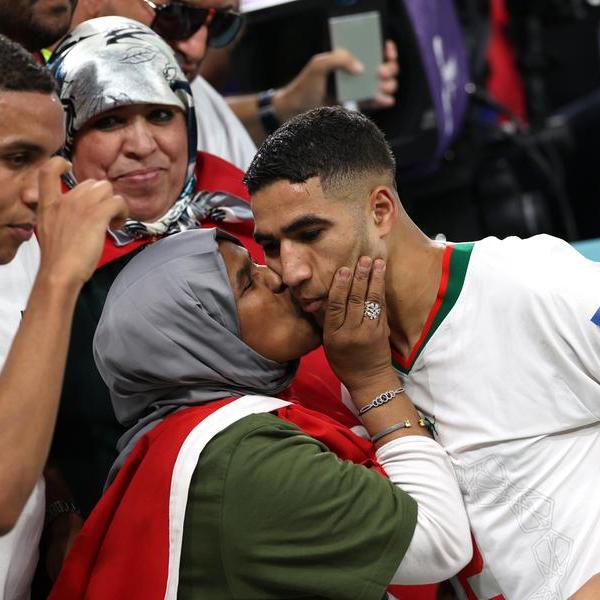 How Morocco's Achraf Hakimi celebrates win over Belgium with his mother at the stadium