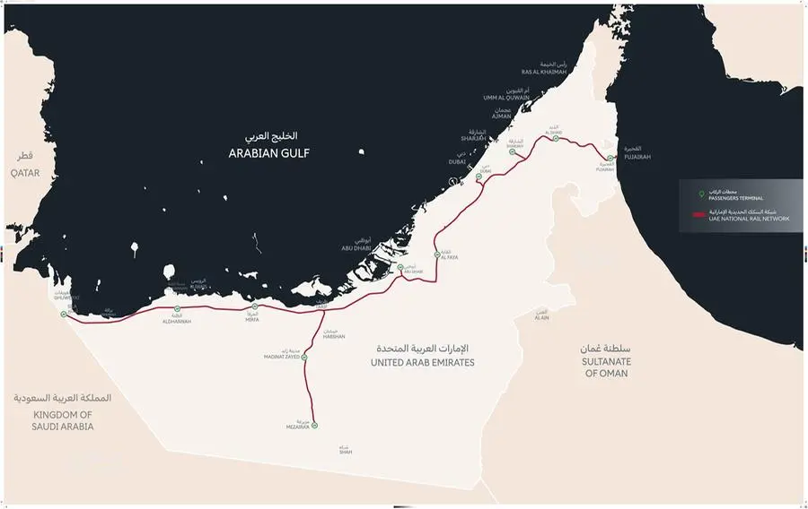 Route map of Etihad Rail's passenger railway network Source: Etihad Rail