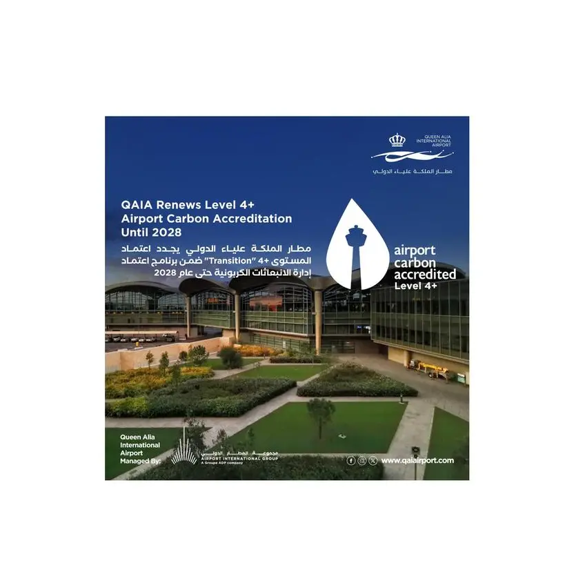 Queen Alia International Airport successfully renews Airport Carbon Accreditation level 4+ until 2028