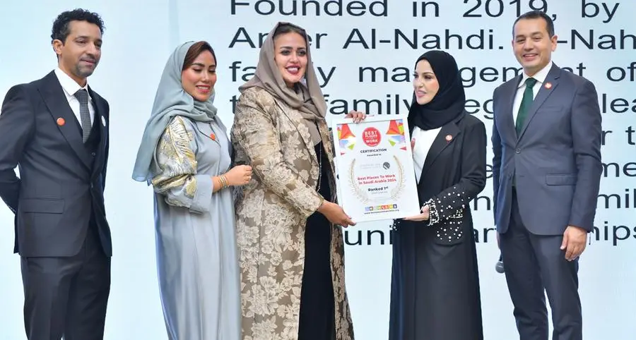 Alnahdi Family Office topping the list of the top workplaces in Saudi for 2024 in the category of small companies