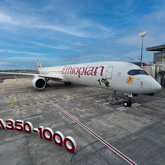 Celebrating Ethiopian Airlines delivery of the first A350-1000 in Africa equipped with Thales’s AVANT Up IFE