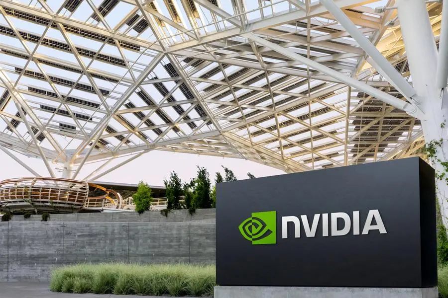 FILE PHOTO: The logo of NVIDIA as seen at its corporate headquarters in Santa Clara, California, in May of 2022. Courtesy NVIDIA/Handout via REUTERS.