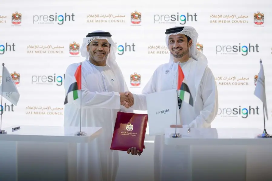 The UAE Media Council (UAEMC) today signed a contract with Presight. Image Courtesy: Presight