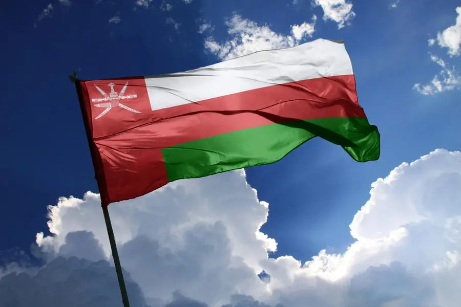 3d illustration flag of Oman. Oman flag isolated on the blue sky with clipping path. Image used for illustrative purpose Getty Images , Getty Images