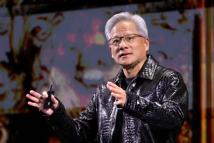 FILE PHOTO: Nvidia CEO Jensen Huang gives a keynote address at CES 2025, an annual consumer electronics trade show, in Las Vegas, Nevada, U.S. January 6, 2025. REUTERS/Steve Marcus. , Reuters