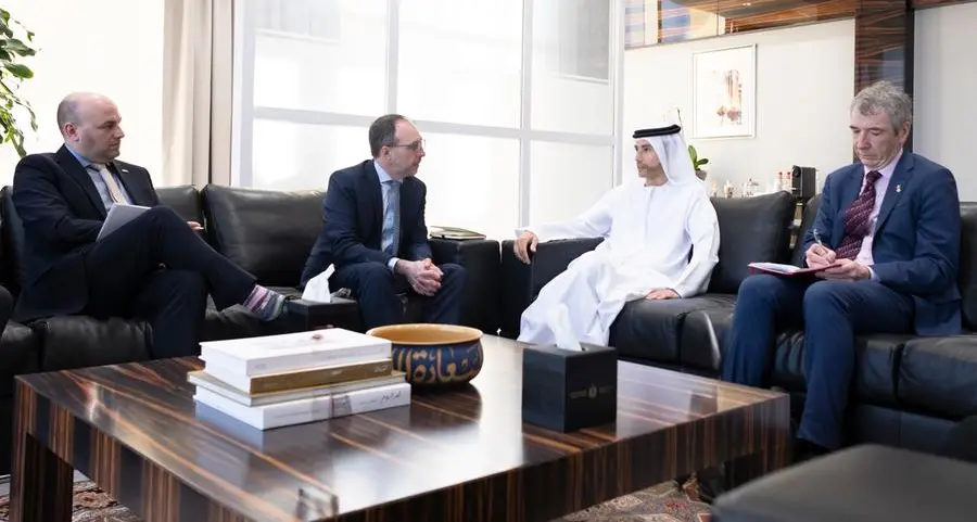 Mohamed bin Hadi Al Hussaini, Irish Minister of State at the Department of Finance discuss ways to enhance bilateral financial cooperation