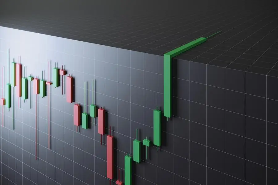 3d stock market information chart on dark grid background. (3d render). Image used for illustrative purpose. Getty Images , Getty Images