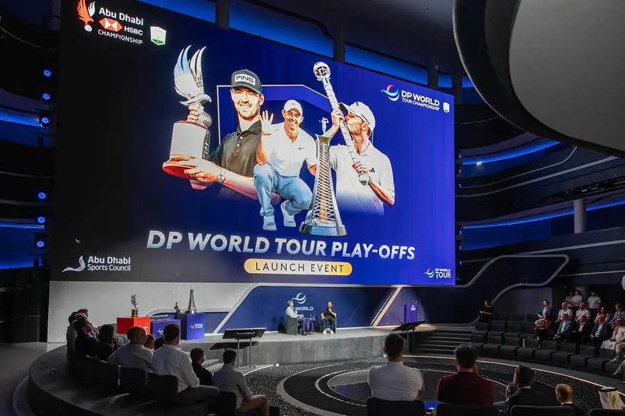Host Robbie Greenfield interviews Tommy Fleetwood on stage. Image Courtesy: DP World Tour
