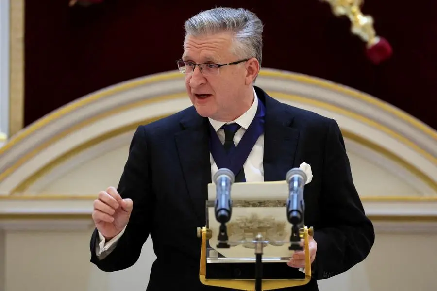 FILE PHOTO: Lord Mayor of London Alastair King delivers a speech at the annual Mansion House dinner in London, Britain November 14, 2024. REUTERS/Isabel Infantes/Pool. , Reuters