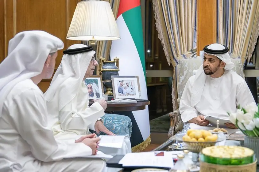 During the meeting, His Highness reviewed Awqaf\\u2019s role in promoting sustainable development in Al Dhafrah. Image Courtesy: Awqaf Abu Dhabi