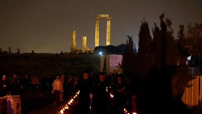 Amman’s Citadel lit in blue, yellow to promote global disability summit