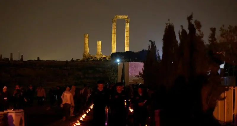 Amman’s Citadel lit in blue, yellow to promote global disability summit