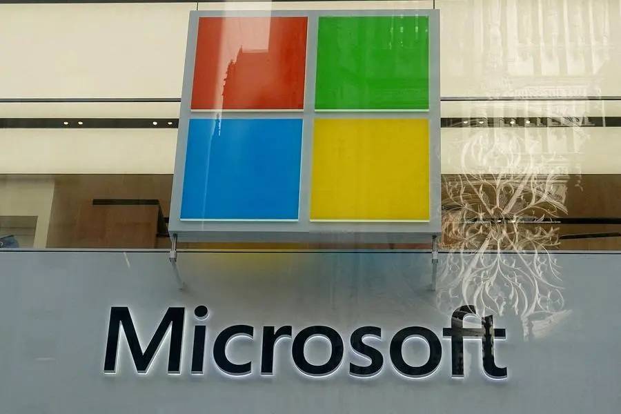 FILE PHOTO: A Microsoft logo is pictured on a store in the Manhattan borough of New York City, New York, U.S., January 25, 2021. REUTERS/Carlo Allegri. , Reuters