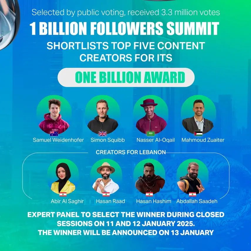 1 Billion Followers Summit shortlists top five content creators for its One Billion Award