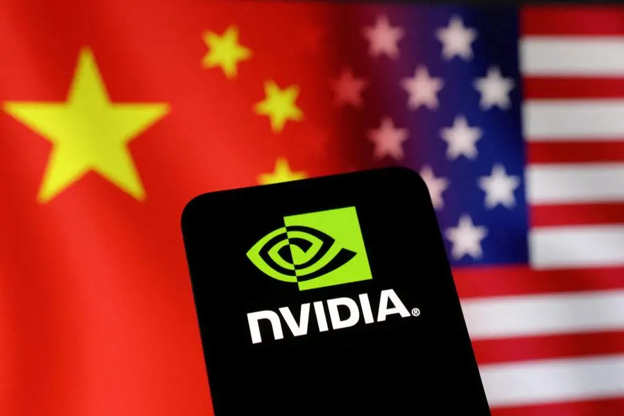 FILE PHOTO: The Nvidia logo and U.S. and Chinese flags are seen in this illustration taken on January 29, 2025. REUTERS/Dado Ruvic/Illustration. , Reuters