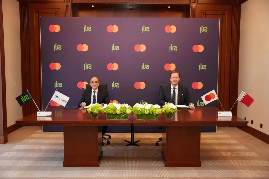 Mohamed Almaraj, ila Bank CEO, and Adam Jones, Mastercard\\u2019s Division President for West Arabia. Image Courtesy: Mastercard
