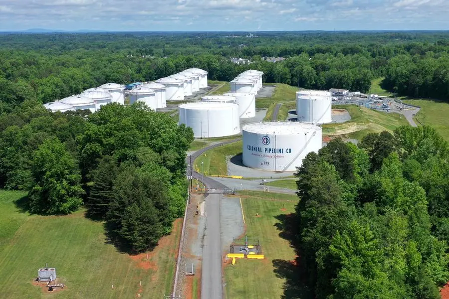FILE PHOTO: Holding tanks are seen in an aerial photograph at Colonial Pipeline\\'s Charlotte Tank Farm in Charlotte, North Carolina, U.S. May 10, 2021. REUTERS/Drone Base. , Reuters