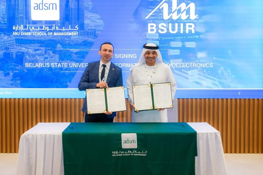 The agreement was officially signed by Dr. Tayeb Al Kamali, Chairman of ADSM, and Professor Vadim Bogush, Rector of BSUIR. Image Courtesy: ADSM