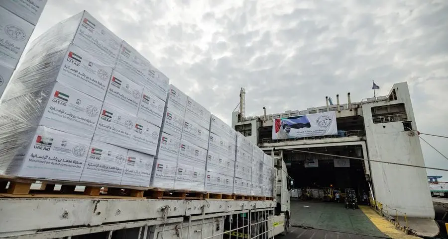 Mohammed Bin Rashid Humanitarian Ship loaded with over 10 million meals for Gaza at Khalifa Port