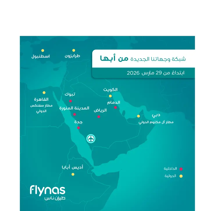 ابتداءً من 29 مارس ... طيران ناس يطلق مركز عمليات جديدًا في أبها بالتعاون مع شركة تجمع مطارات الثاني و\"هيئة تطوير عسير\"